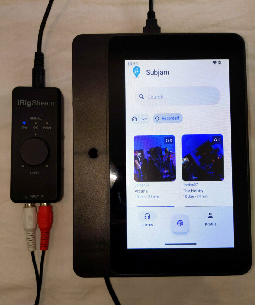 The Subjam Venue Streaming Solution Hardware, running the Subjam app natively